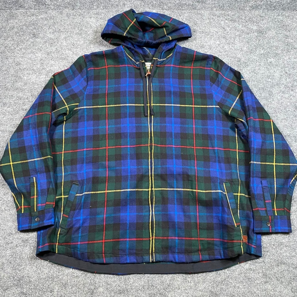 LL Bean Womens 2X Relaxed Fit Flannel Hoodie Plaid Full Zip Cotton Jacket 505488